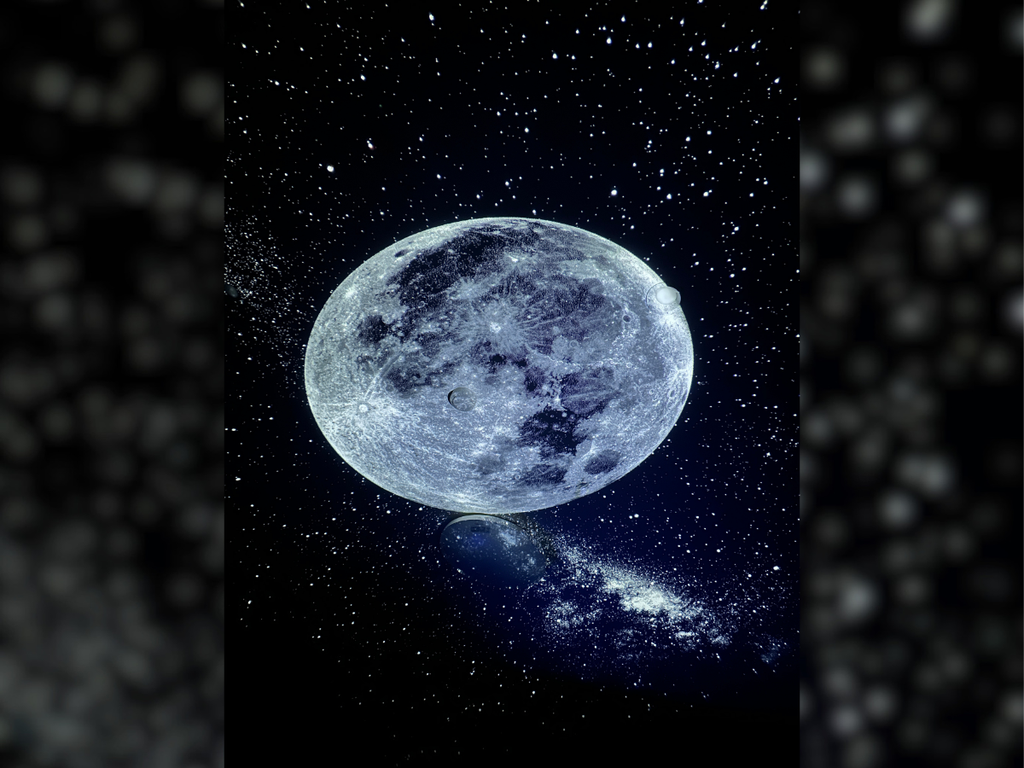家庭用プラネタリウムで天井に投影した月と星空